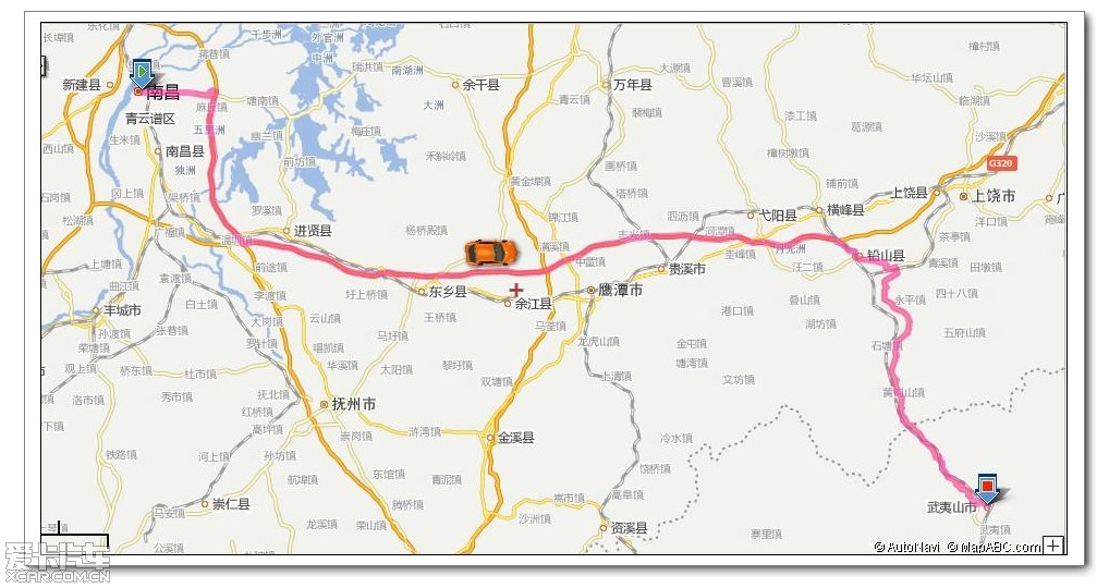 到车盘口(武夷山镇)下,再走省道往福建方向50公里左右就到武夷山市了