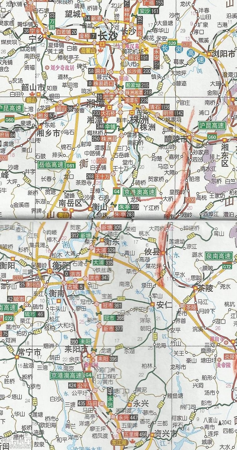  京珠高速复线--潭衡西高速线路图 图上标为岳临高速s61 来源地质