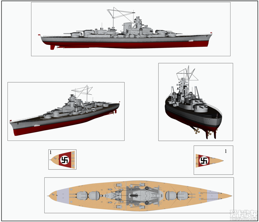 【图】俾斯麦号战列舰(德语:bismarck)平面视图 [25p]