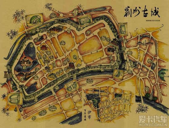 荆州古城手绘地图