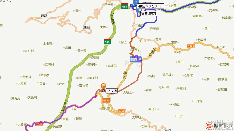 从g60泸昆高速晴隆收费站下高速至著名的24道路拐的线路图