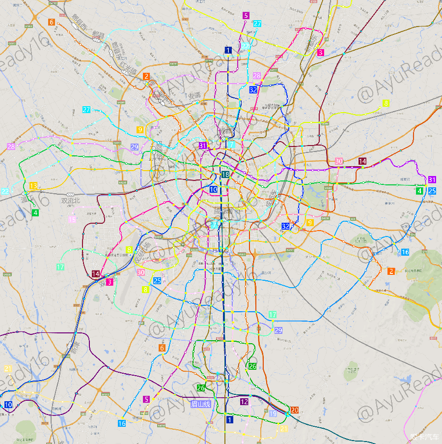 > 成都地铁39条规划线路图