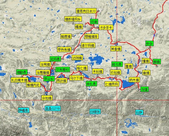 对照卫星地图制作轨迹,随意画了个圈,不经拉萨,只在安多