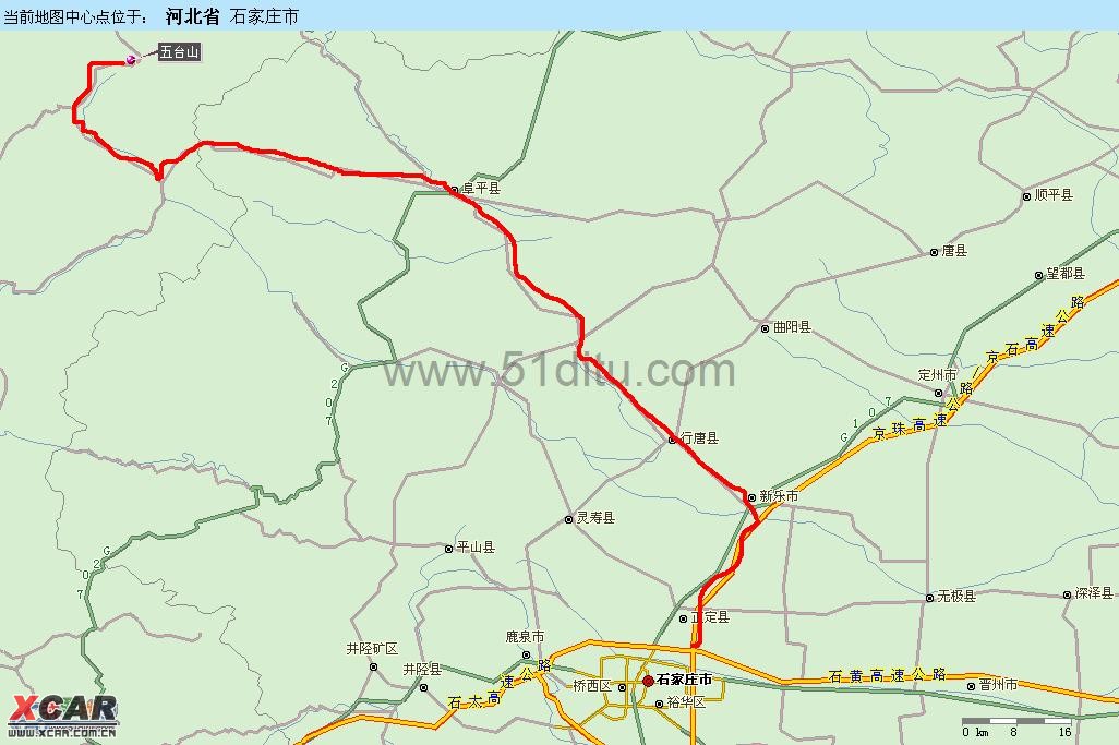 五台山出来后,沿大石线,经阜平上京石高速,去石家庄.