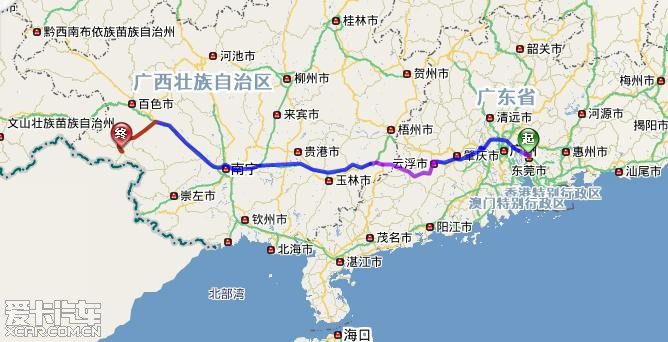 d1(10月3日):東莞-廣西靖西縣城,全程高速 s210二級公路約950公里