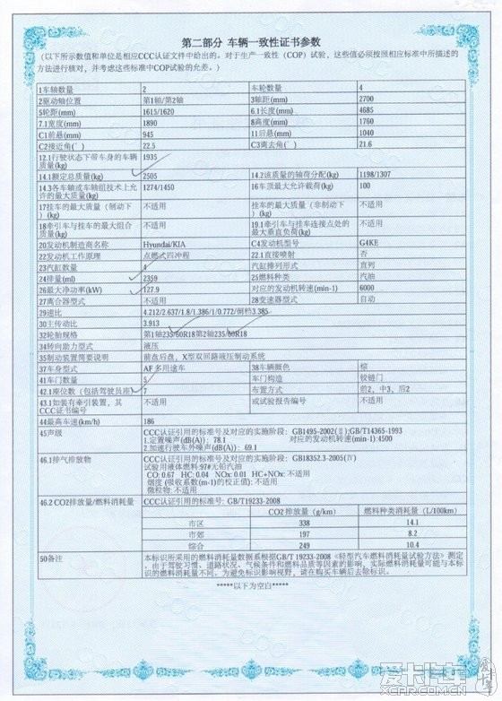 车辆一致性证书 新车图片