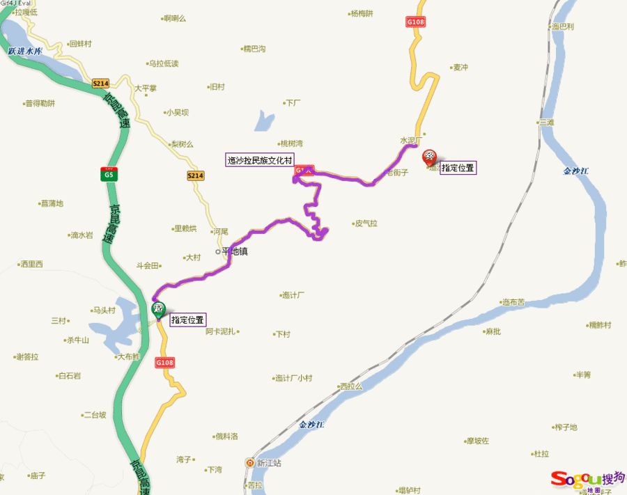 经g5京昆高速川滇交界处的平地出口下高速,往左转上g108国道,前行10