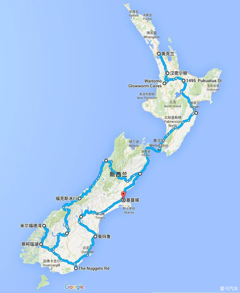 新西兰南北二岛地图图片