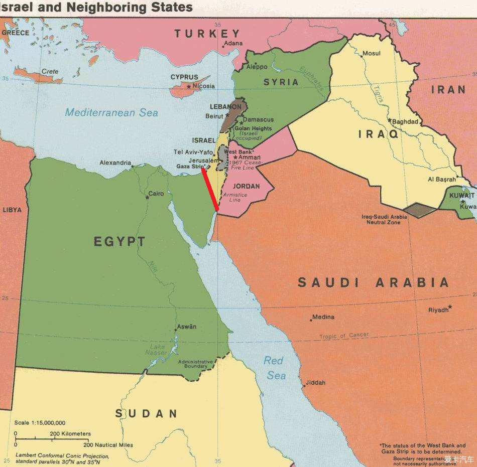 看图红色直线位置,以色列的国力5年之内必能开凿成功,届时以色列和
