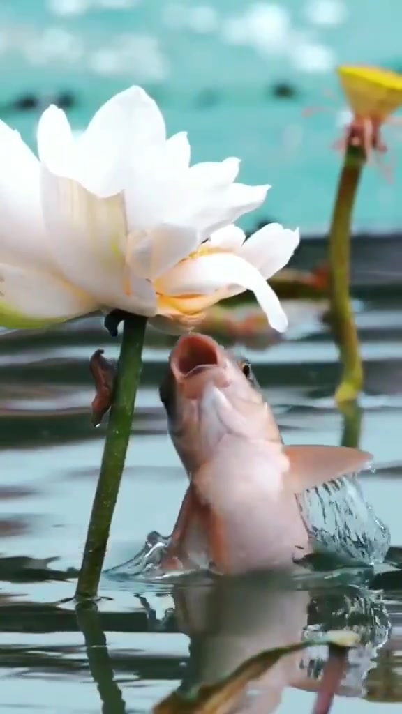 超美的魚吃荷花奇景