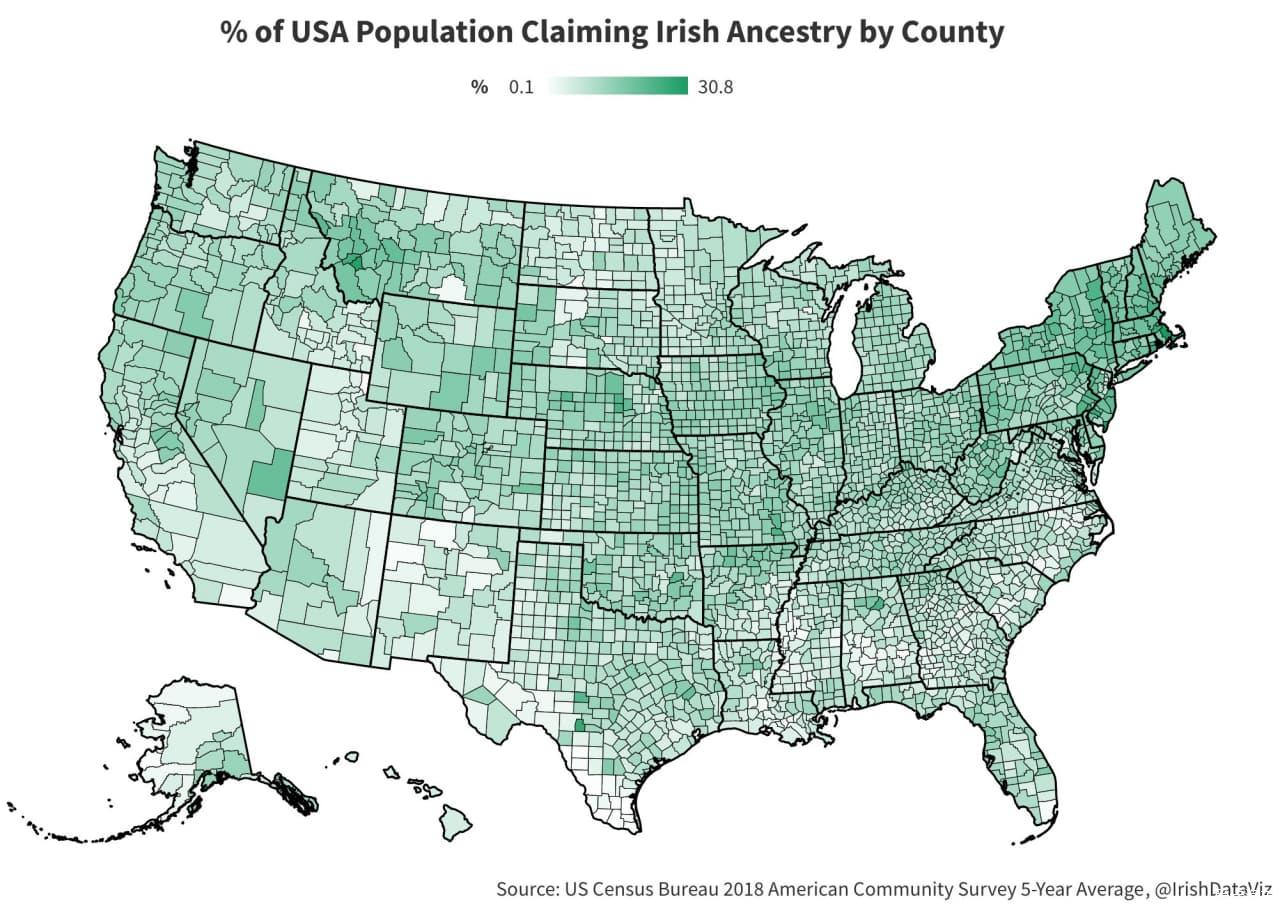 聲稱有愛爾蘭血統的美國人口百分比 ~~… 查看本樓