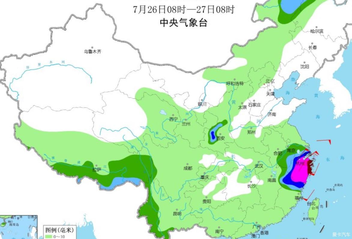 浙江的天氣預測也不樂觀這裡降雨預測圖