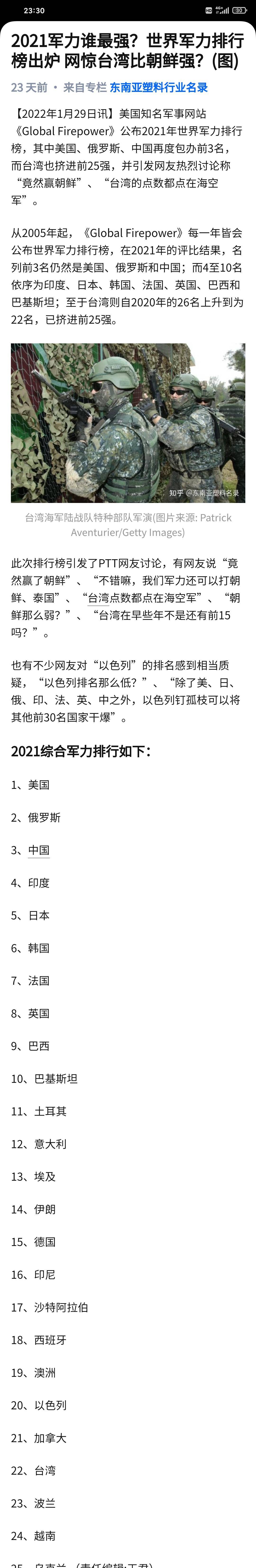 2021世界军力排名乌克兰最后一个