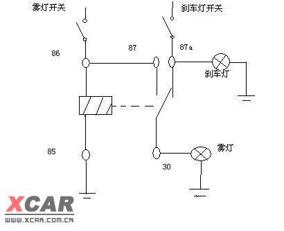 2:準備繼電器一隻,10a足夠,按以下電路圖連接.