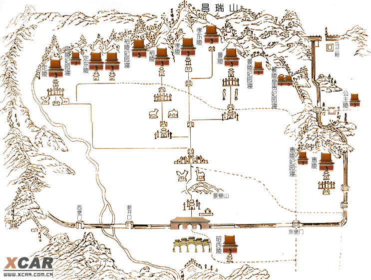 十三陵陵园地图图片